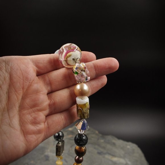 Mixed Lampwork Necklace on Wire with Handmade Polymer Clay Flower - OOAK - Picture 2 of 6